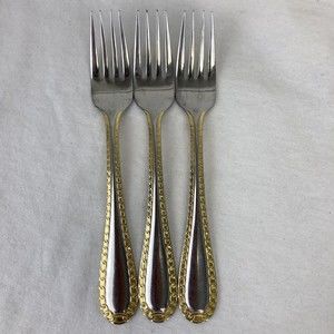 3 Retroneu GOLD ACCENT Chain 7” 18/8 Korea Stainless Dessert￼ Fork Good Quality